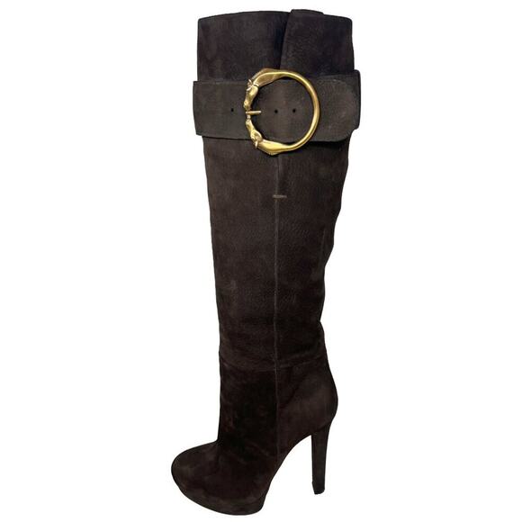 Gucci Brown Suede Tall Boots with Gold Horsebit Hardware Buckle- 39.5 - Picture 1 of 9